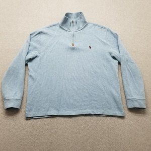 Polo Ralph Lauren Sweater Mens Large Blue Pullover‎ Mock Neck Zip Cotton